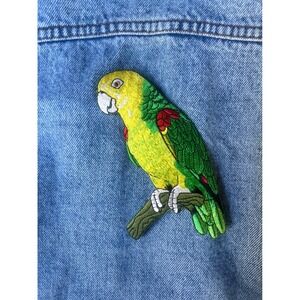 Parrot Bird Iron On Patch‎ Embroidered Green Applique Sew On DIY Craft Large